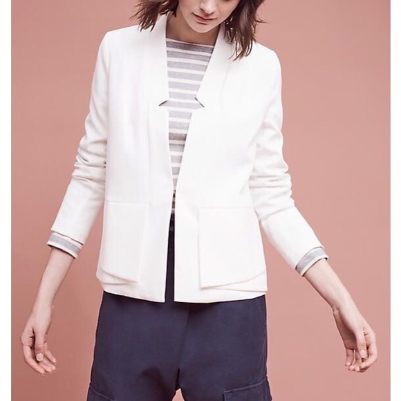 Anthropologie Jackets & Blazers - Anthropologie: Modern White Double Hem Bla…